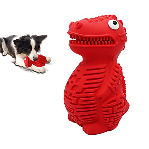 Dog Chew Toys, Indestructible Durable Rubber Dog Toys for Aggressive Chewers, Dinosaur Tough Toys for Training and Cleaning Teeth, Interactive Dog Toys for Large/Medium Dog (Red)