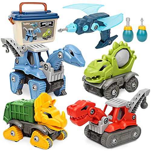 take apart dinosaur construction vehicles  with storage box and electric drill - vanplay