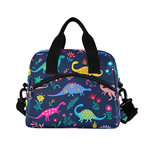 dinosaur lunch bag for girls with shoulder straps and handle
