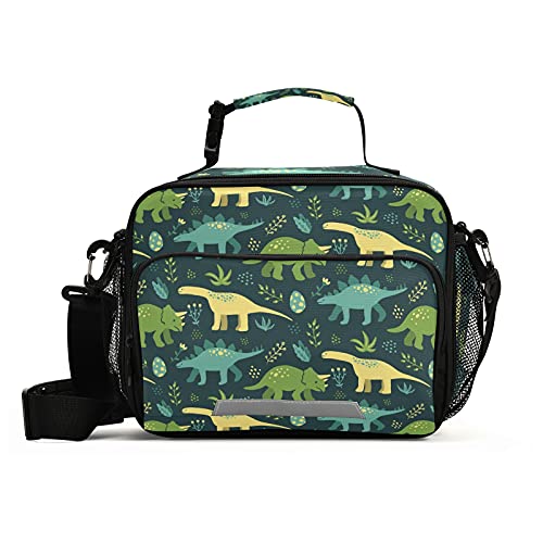 Green Insulated Lunch Bag with Dinosaurs