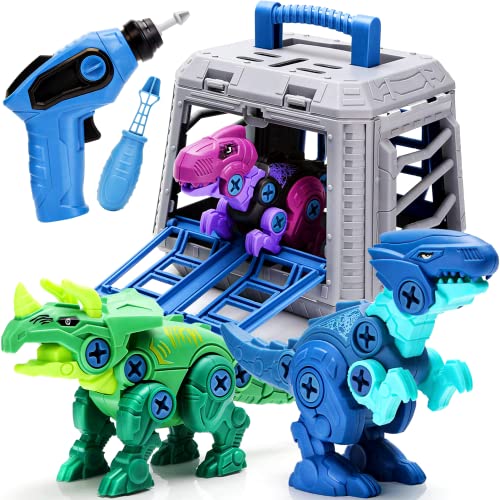 take apart dinosaur toys with cage and electric drill - dreamon