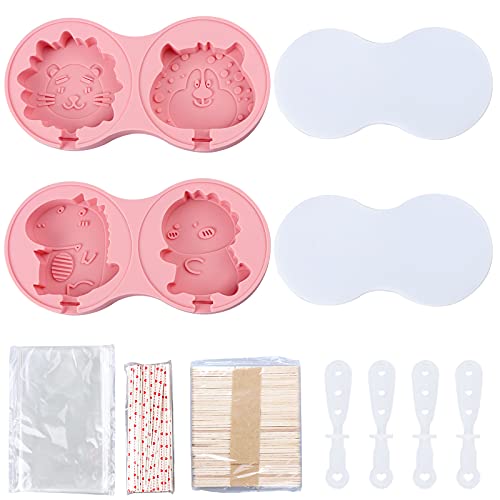 View the best prices for: peerless 4 cavities ice lolly moulds silicone popsicle molds cartoon animal dinosaur lion ice pop maker with lids 52pcs sticks, 100 pcs ice cream bags for diy popsicles candies chocolates