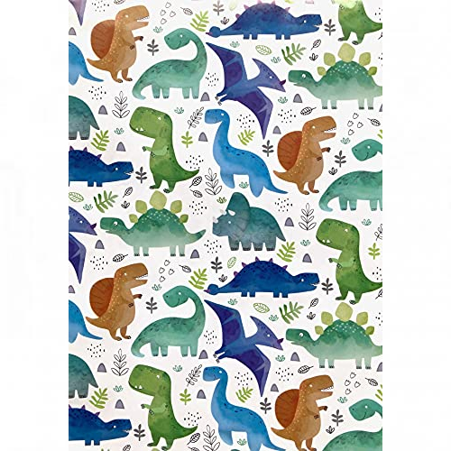Kids Boys Dinosaurs Gift Wrap - 2 Sheets Birthday Wrapping Paper with 2 Gift Tags and Sticker Seals 70 x 50cm Recyclable