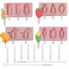 kaimeilai set of 4 silicone ice lolly moulds, ice lolly moulds, popsicle moulds set, diy ice pop maker, ice moulds silicone with lid, dinosaur strawberry corn popsicle moulds ice lolly mould Main Thumbnail