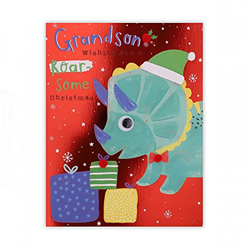Triceratops and Presents Christmas Card for Grandson