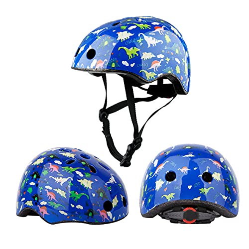  aoopoo kids helmet, cute dinosaur helmets, youth cartoon animal fish skateboard bike scooter helmet, adjustable helmet for age 2-13 years boys girls (blue dinosaur)