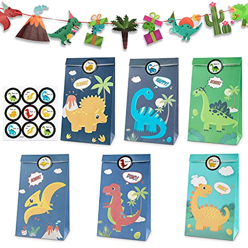 18 x dinosaur goodie bags with stickers and banner