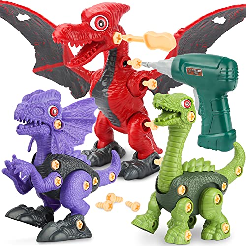 3 pack take apart dinosaur toys with electric drill - sanlebi