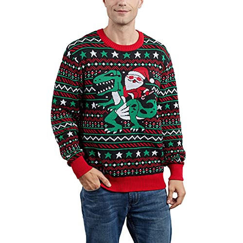 Litthing Christmas Novelty Jumper Sweater,Santa Claus Dinosaur Print Parent-Child Home Wear Sweater,Mens Dinosaur Christmas Sweater