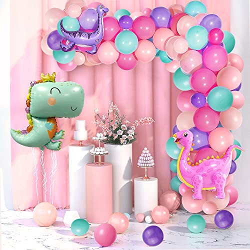 Pink Dinosaur Theme Balloon Arch Kit with Foil Dinosaur Standing Balloons
