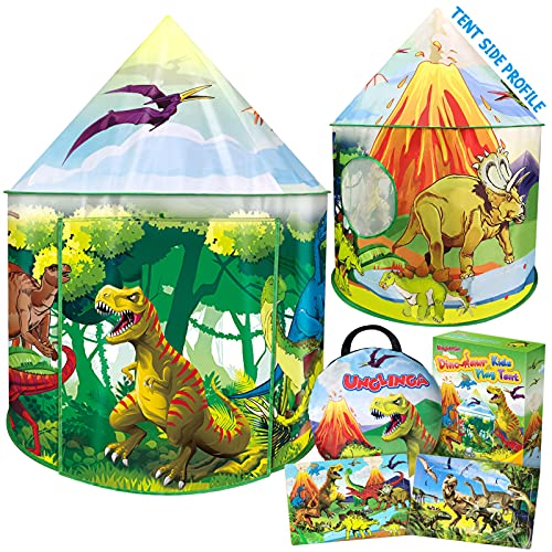 View the best prices for: unglinga dinosaur kids play tent toys gifts for boys girls toddler 1 2 3 4 5 6+ years old outdoor indoor pop up tent instant playhouse with 2 puzzle house backyard birthday party