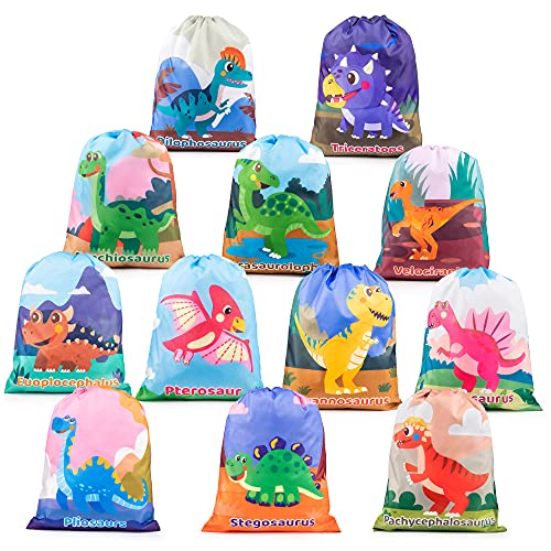 12 pack dinosaur drawstring party bags