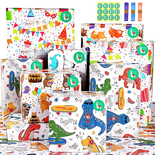 Cool DInosaur Wrapping Paper for Birthdays or Xmas - 8 sheets