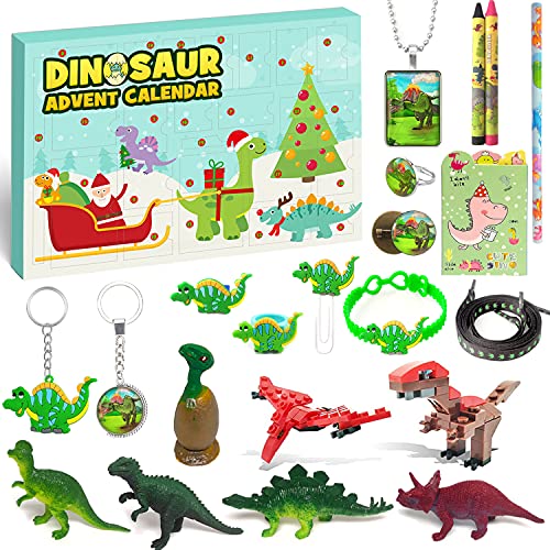 advent calendar including dino figures stationery necklace keychains and more