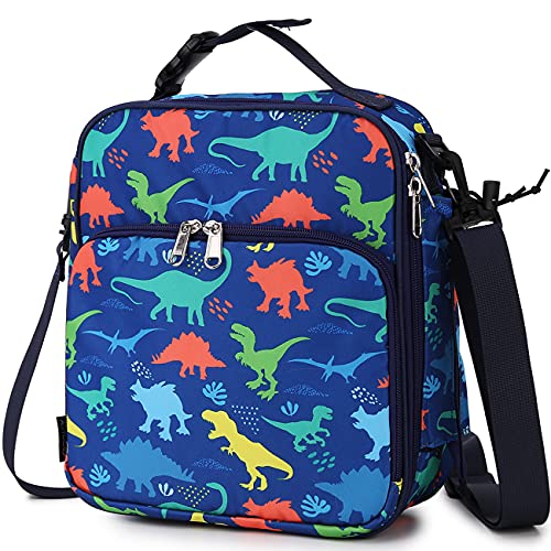 insulated blue dinosaur lunch bag