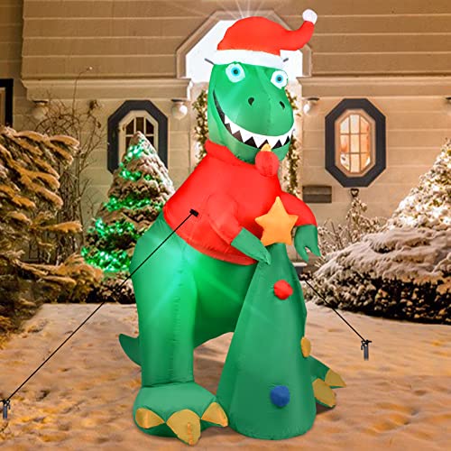 6 FT Inflatable Dinosaur Christmas Decoration with Xmas Tree