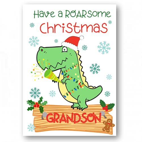 second ave grandson dinosaur childrens kids christmas xmas holiday festive greetings card
