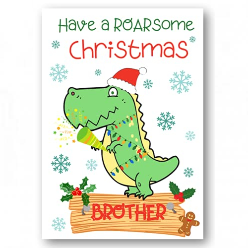 Second Ave Brother Dinosaur Childrens Kids Christmas Xmas Holiday Festive Greetings Card