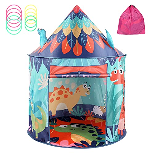 dinosaur play tent, cestmall children play tent house with three-dimensional dinosaur decoration & throwing ring, castle house foldable pop up palace tent with carry bag for boys girls indoor outdoor