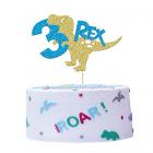gyufise 1 pack three rex dinosaur cake topper with blue tie dinosaur 3rd birthday cake topper t-rex happy birthday cake decor for boys girls 3 birthday party supply decorations Main Thumbnail