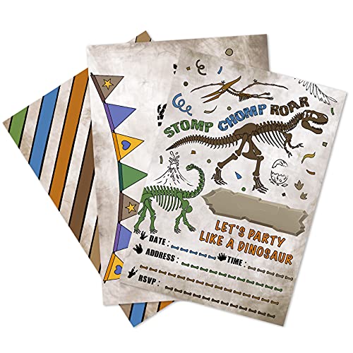 fossil dinosaur party invitations - 20 set including envelopes