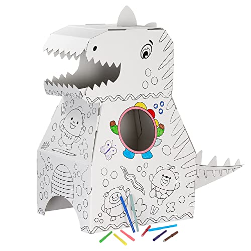 the twiddlers - 3d dinosaur to build & colour with 10 colouring pens - kids wearable costume, diy gift set - 79cm x 82cm