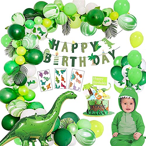  biqiqi dinosaur jungle party decorations with happy birthday banner white green agate latex balloon dino foil balloon cake topper dinosaur balloon for kids birthday party decoration boys