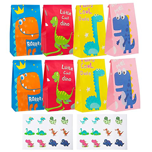 20 x paper dinosaur party bags with stickers