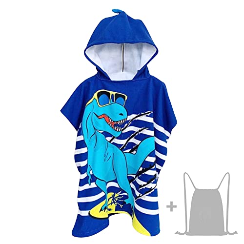 Kids Hooded Beach Bath Towel, Kids Poncho Towel Swimming Towel Microfibre Ultra Soft and Extra Large Bathrobe for Girls Boys Children 6-14 Years Old - Blue Dinosaur Pattern
