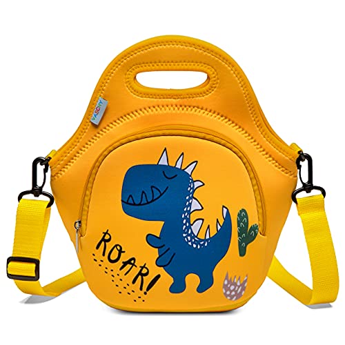 bright yellow dinosaur lunch bag