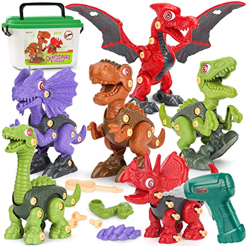 6 take apart dinosaur toys with storage box and electric drill - dinorun