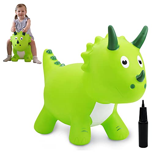 green triceratops space hopper with pump