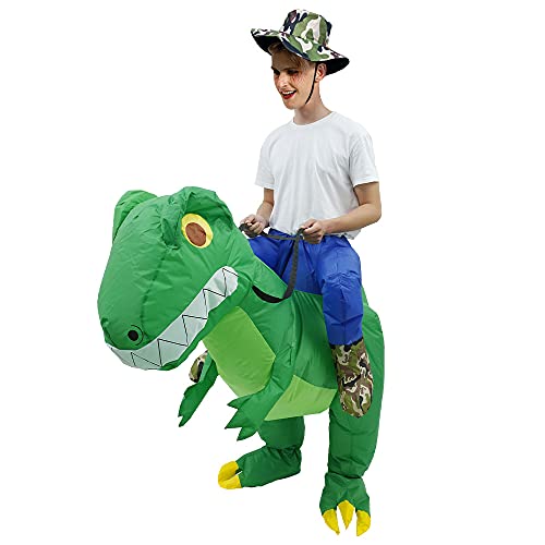 inflatable dinosaur costumes for adult with cowboy hat, women men fancy dress costume blow up dinosaur costume suit 160-180cm, walking dinosaur funny for party cosply