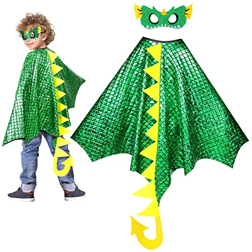 tacobear dinosaur cosplay costume kids glittering dinosaur cape with dinosaur mask dinosaur fancy dress hooded cloak halloween carnival christmas costumes for boys girls 3 4 5 6 7 8 years old