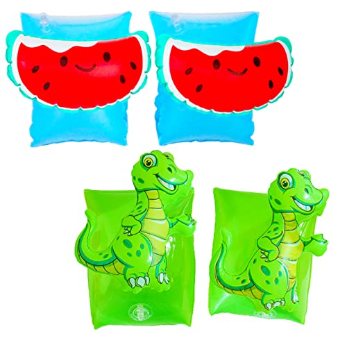 2 pairs of inflatable armbands featuring dinosaurs & water mellons