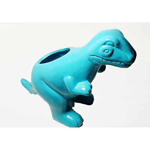 blue ceramic t-rex planter 