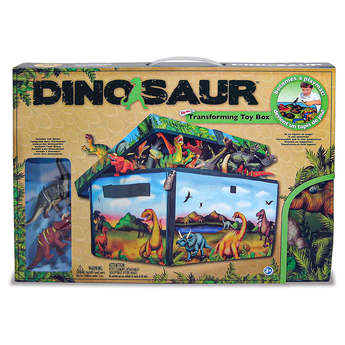 Dinosaur Zip Bin Transforming Toy Box Storage & Playmat