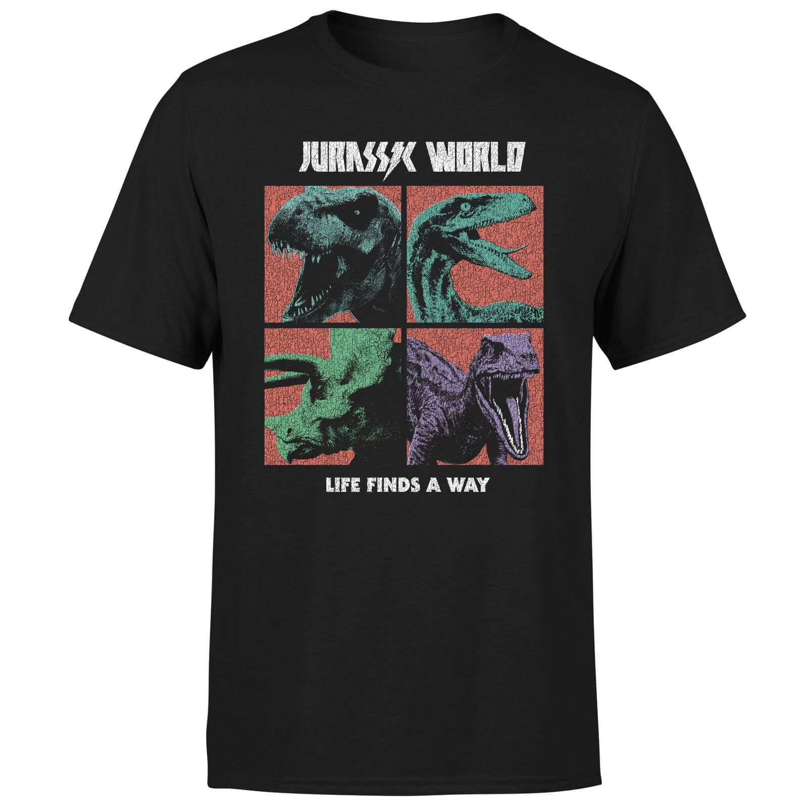jurassic park world four colour faces mens t-shirt
